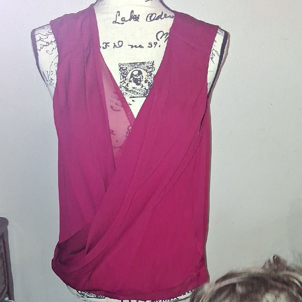 Diane Von Furstenberg Deep Red Wrap Silk Blouse Size 10